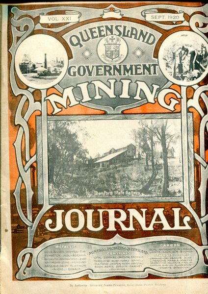 CUMMING, ANTHONY JAMES. - Queensland Government Mining Journal. Vol. XXI Wednesday 15th September, 1920 No. 244.
