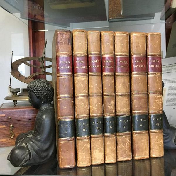 COOK, CAPTAIN JAMES. (1728-1779). - The Three Voyages Of Captain James Cook Round the World. Seven Volumes. New edition of the full texts of the original published accounts of cook's three voyages, with aquatint illustrations.