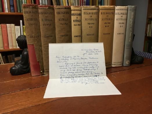 FERGUSON, JOHN ALEXANDER. - Bibliography of Australia. 8 volumes. Vol. I: 1784-1830, Vol. II: 1831-1838, Vol. III: 1839-1845, Vol. IV: 1864-1850, Vol. V: 1851-1900 A-G, Vol. VI: 1851-1900 H-P, Vol. VII: 1851-1900 Q-Z, Addenda: 1784-1850 Volumes I-IV.