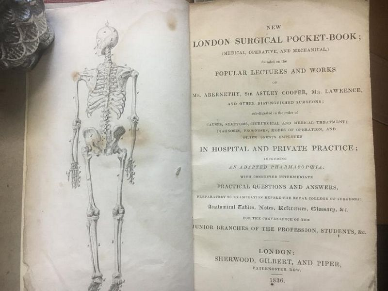 ABERNETHY, MR; COOPER, SIR ASTLEY; LAWRENCE, MR. and other Distinguished Surgeons. - New London Surgical Pocket-Book; (Medical, Operative, and Mechanical,) founded on the Popular Lectures and Works of Mr. Abernethy, Sir Astley Cooper, Mr. Lawrence, and other Distinguished Surgeons; sub-digested in the order of Causes, Symptoms, Chirurgical and Medical Treatment; Diagnoses, Prognoses, Modes of Operation, and other agents employed in Hospitals and Private Practice; including an adapted Pharmacopedia; with connected intermediate practical Questions and Answers, preparatory to examination before The Royal College of Surgeons; Anatomical Tables, Notes, References, Glossary, &c. for the convenience of the Junior Branches of the Profession, Students, &c.