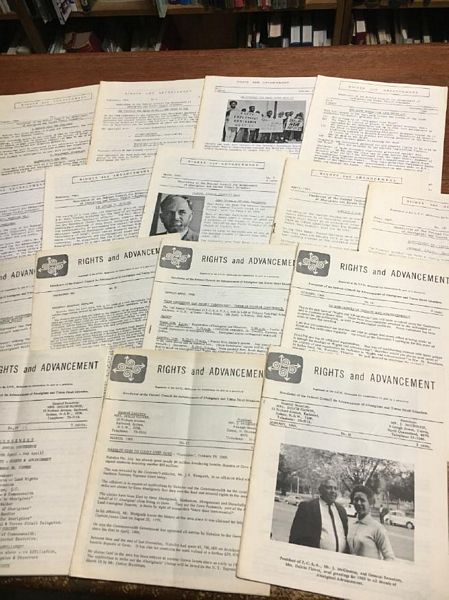 FEDERAL COUNCIL FOR ADVANCEMENT OF ABORIGINES AND TORRES STRAIT ISLANDERS. - Rights and Advancement: Newsletter of the Federal Council for Advancement of Aborigines and Torres Strait Islanders. No. 1 August, 1966 to No. 17 March, 1969. [An almost complete run missing only No. 9 May, 1967].