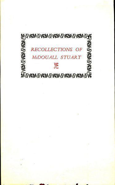 AULD, W.P. - Recollections Of McDouall Stuart.
