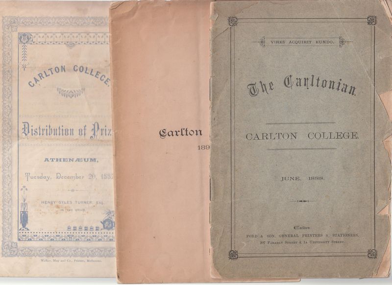  - Carlton College 1892. The Carltonian, Carlton College, June, 1888, Distribution of Prizes Athenaeum, Tuesday, December 20, 1887.