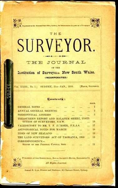 - The Surveyor. The Journal Of The Institute of Surveyors, N.S.W. Vol. XXII.