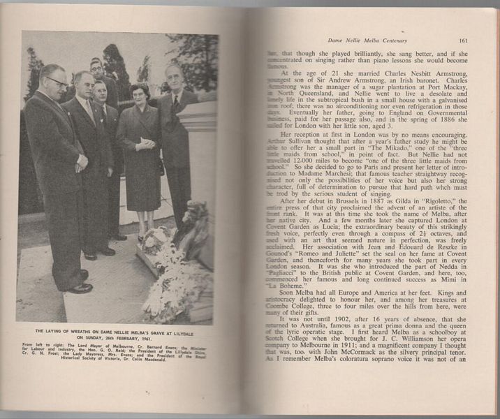 MACDONALD, COLIN. - A Dame Nellie Melba Centenary Oration. Contained In The Victorian Historical Magazine. Issue 123 Vol. XXXI No. 3. February, 1961.