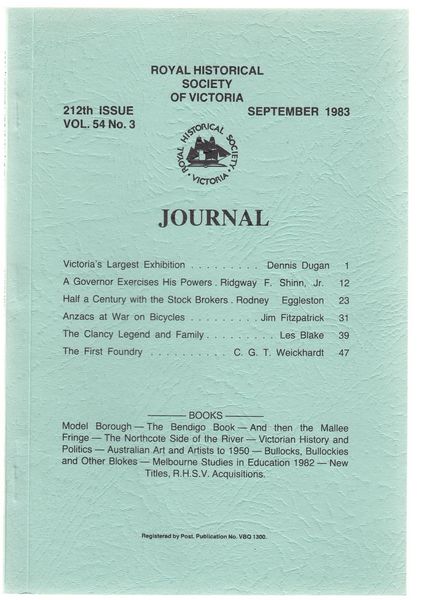 BLAKE, LES. - The Clancy Legend and Family. 'Banjo' Paterson's People. Contained in the Royal Historical Society of Victoria Journal. 212th Issue. Vol. 54, No. 3. September, 1983.