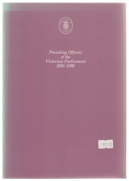JONES, CATHARINE. - Presiding Officers Of The Victorian Parliament 1856-1986.