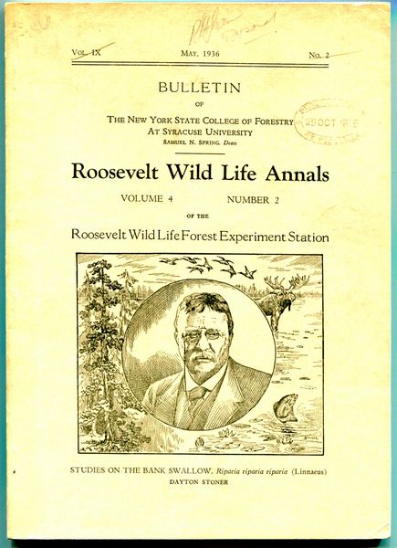 STONER, DAYTON. - Studies On The Bank Swallow Riparia Riparia Riparia (Linnaeus) In The Oneida Lake Region. Contained within the Bulletin of the New York State College of Forestry at Syracuse University. Roosevelt Wild Life Annals. Volume 4, Number 2 of the Roosevelt Wild Life Forest Experiment Station. May 1936.