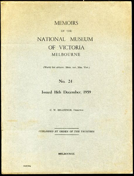 MOYLE, ALICE M. - Sir Baldwin Spencer's Recordings Of Australian Aboriginal Singing. Contained within the Memoirs of the National Museum of Victoria, Melbourne. No. 24 Issued January, 1959.