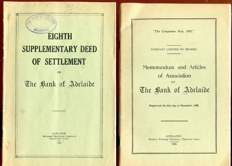  - Memorandum and Articles of Association of The Bank of Adelaide. Registered the 21st day of December, 1928.