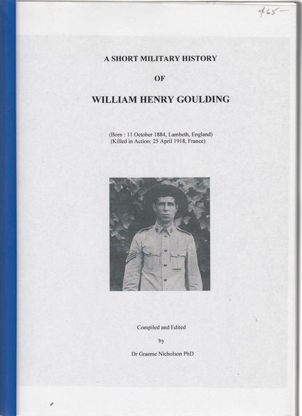 NICHOLSON, GRAEME. - A Short Military History of William Henry Goulding.