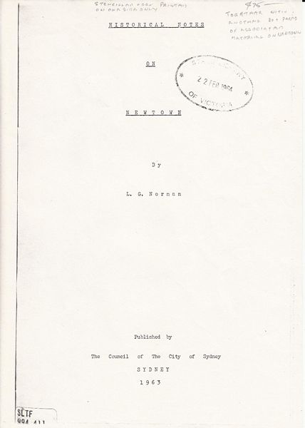 NORMAN, L. G. - Historical Notes On Newtown.
