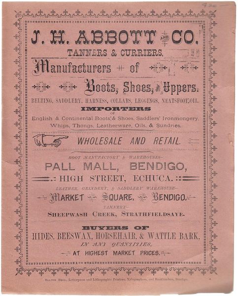  - J. H. Abbott and Co. Tanners & Curriers. Manufacturers of Boots, Shoes, and Uppers.