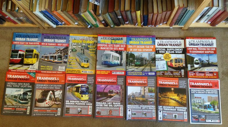 JOHNSTON, HOWARD AND JOHNSTON, SIMON, EDITORS. - Tramways & Urban Transit. The Official Journal of the Light Rail Transit Association. Incomplete run: Nov. 2000, Vol. 63, No. 755 to Oct. 2005, Vol. 68, No. 814. AND Complete Run: Mar. 2007, Vol. 70, No. 831 to Nov. 2014, Vol. 77, No. 923.