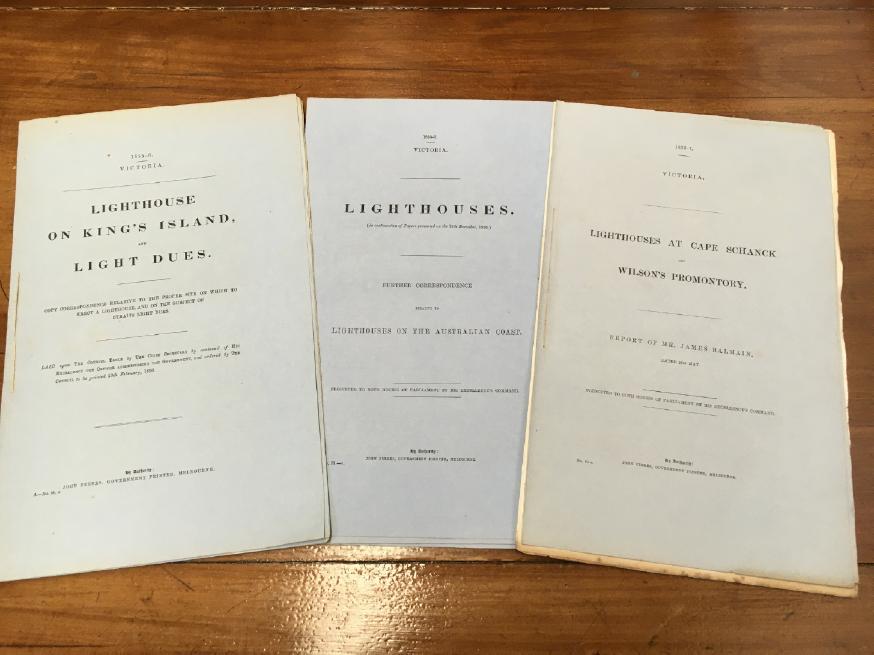 LIGHTHOUSES VICTORIA. - Three Reports on Victorian Lighthouses: 1855-6. Lighhouse on King's Island and Light Dues.- 1856-7. Lighthouses at Cape Schanck and Wilson's Promontory. - 1856-7. Lighthouses (On The Australian Coast).