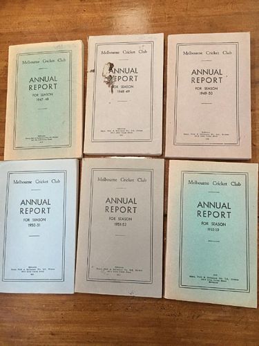 MELBOURNE CRICKET CLUB. - Melbourne Cricket Club: Collection of 6 early Annual Report for Season 1947-48, 1948-49, 1949-50, 1950-51, 1951-52, 1952-53.