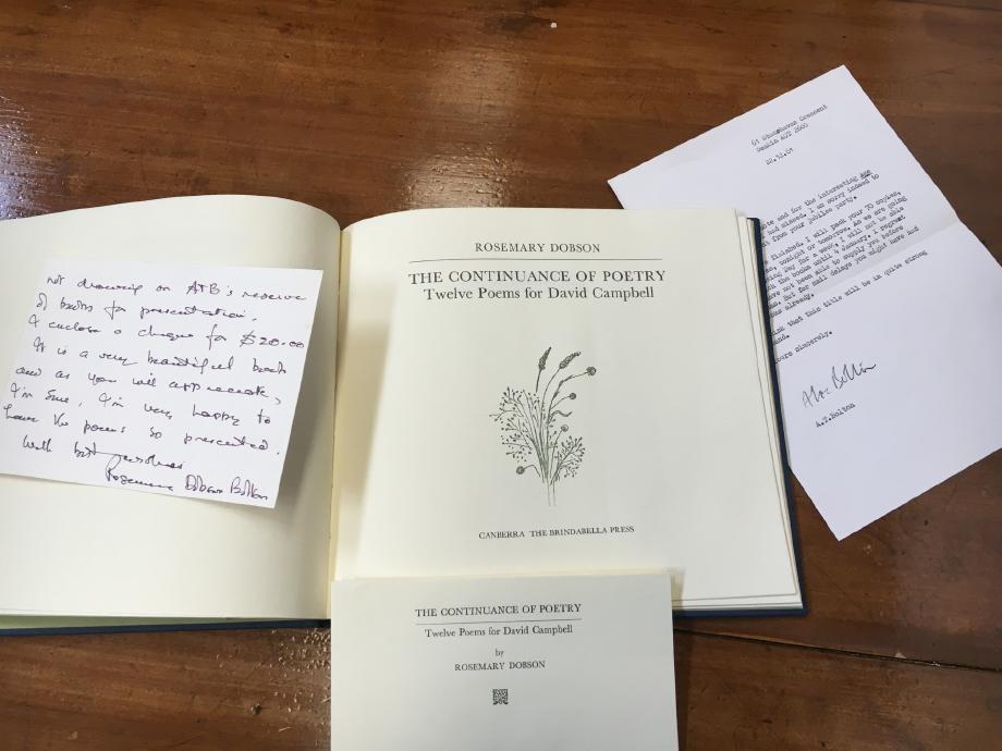 DOBSON, ROSEMARY. - The Continuance of Poetry. Twelve Poems for David Campbell.