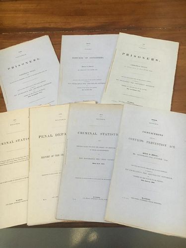 Victorian Prisoneers: Collection of Original Parliamentary Reports - Prisoners. Committals-Trials 1853; Returns of Offenders 1854; Prisoners, Committals Trials 1854; Convictions under the Convicts Prevention Act 1854-5; Criminal Statistics 1858; Penal Department, Report of the Inspector-General 1859.
