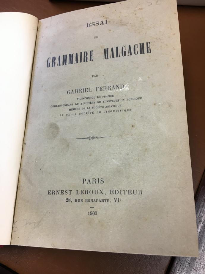 FERRAND, GABRIEL. - Essai De Grammaire Malgache. (Text in French).